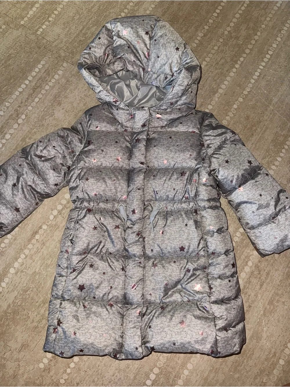GAP Silver Gray Hooded Puffer Coat with Star Print